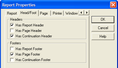 Report Head Foot Properties